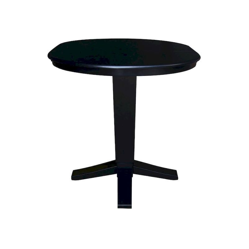 Table de salle à manger haute avec pied central et plateau rond de 91 cm (36 po), rallonge de 30 cm (12 po).