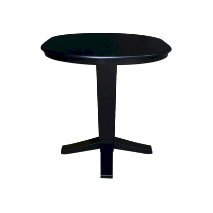 Table de salle à manger haute avec pied central et plateau rond de 91 cm (36 po), rallonge de 30 cm (12 po).
