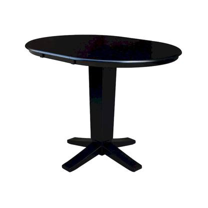 Table de salle à manger haute avec pied central et plateau rond de 91 cm (36 po), rallonge de 30 cm (12 po).