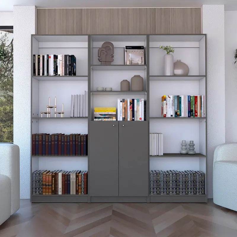 Bibliothèque Kenyon 3 pièces, 74 pouces de large, 5 étagères et armoire