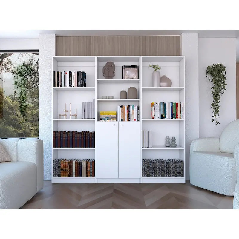 Bibliothèque Kenyon 3 pièces, 74 pouces de large, 5 étagères et armoire