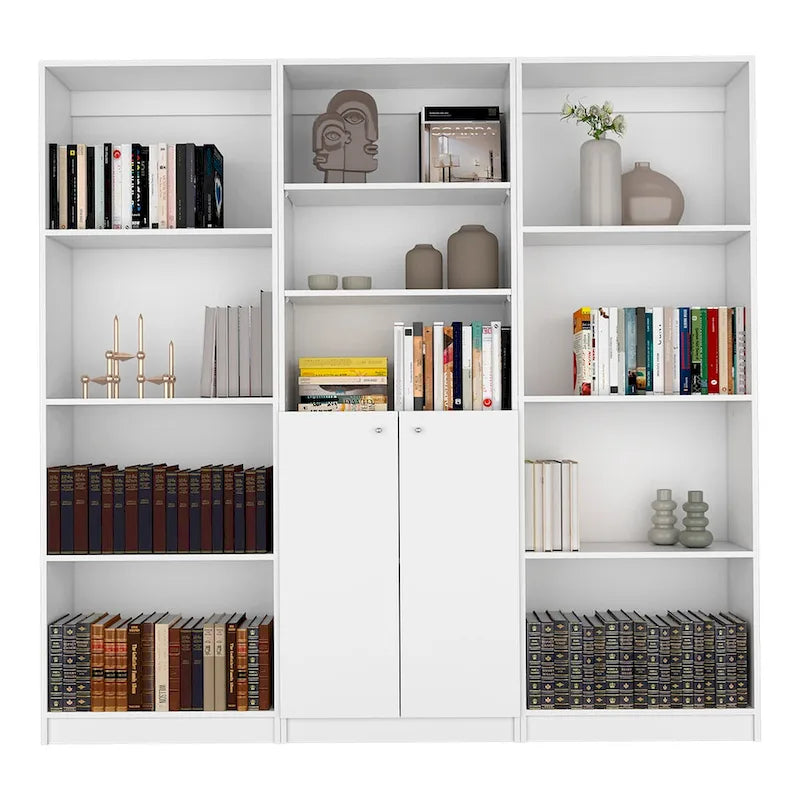 Bibliothèque Kenyon 3 pièces, 74 pouces de large, 5 étagères et armoire