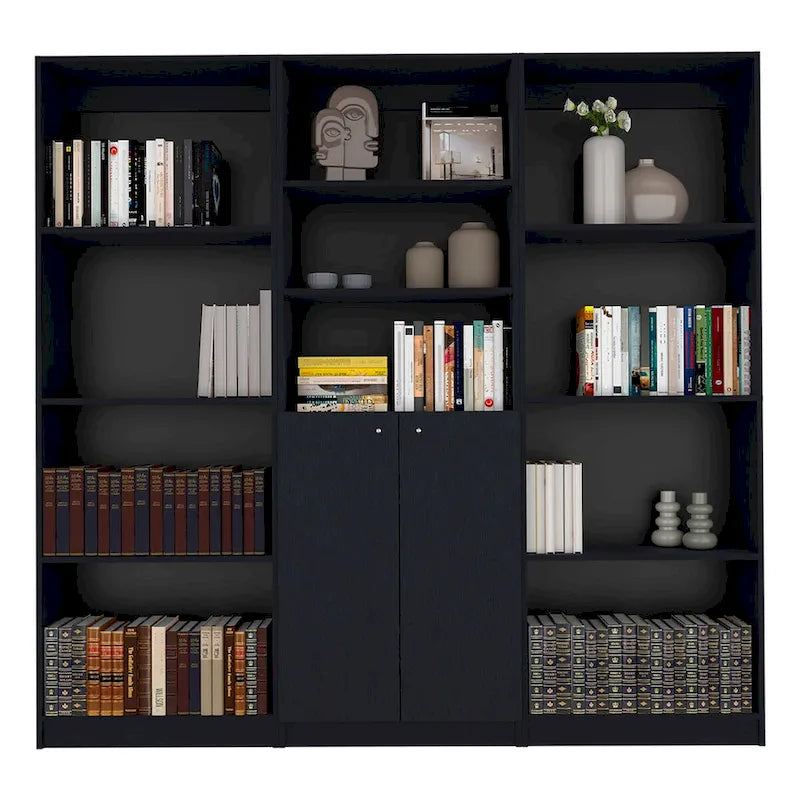 Bibliothèque Kenyon 3 pièces, 74 pouces de large, 5 étagères et armoire