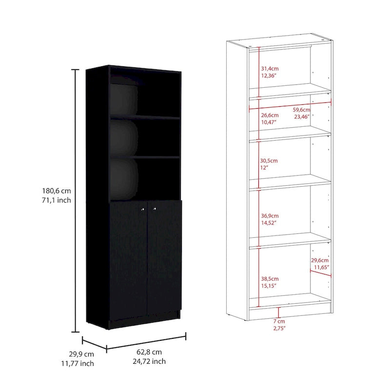 Bibliothèque Kenyon 3 pièces, 74 pouces de large, 5 étagères et armoire