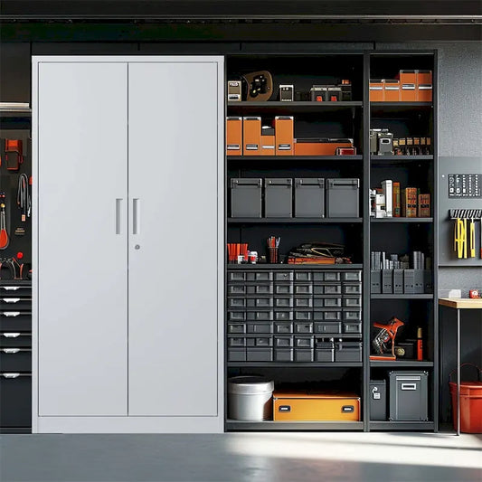 Metal Garage Storage Cabinet Tool Steel with Doors and 4 Shelves