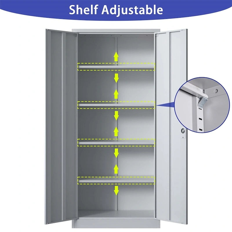 Armoire de rangement métallique pour garage, en acier à outils, avec portes et 4 étagères