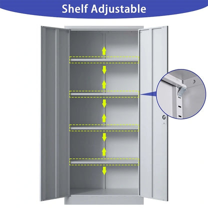 Armoire de rangement métallique pour garage, en acier à outils, avec portes et 4 étagères