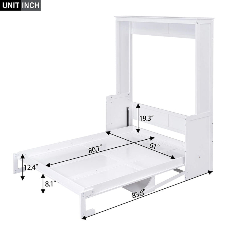 Lit escamotable Queen Size en bois massif avec étagère