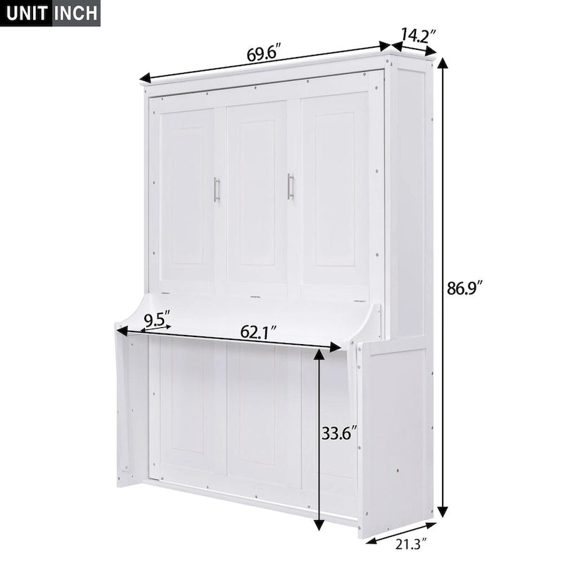 Lit escamotable Queen Size en bois massif avec étagère