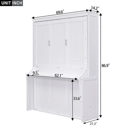 Lit escamotable Queen Size en bois massif avec étagère