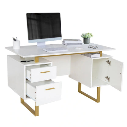 Bureau d'ordinateur gris moderne et élégant de luxe avec rangement