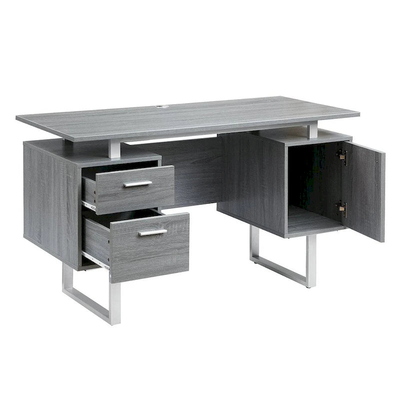 Bureau d'ordinateur gris moderne et élégant de luxe avec rangement