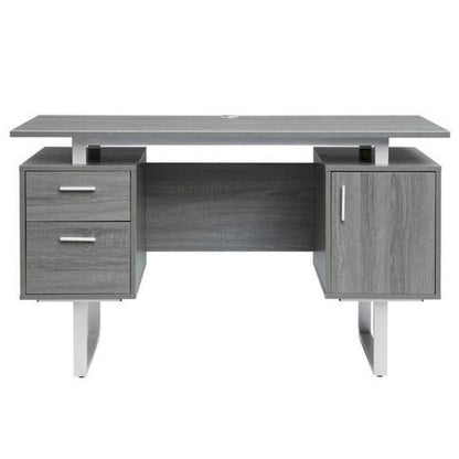 Bureau d'ordinateur gris moderne et élégant de luxe avec rangement