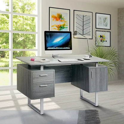 Bureau d'ordinateur gris moderne et élégant de luxe avec rangement