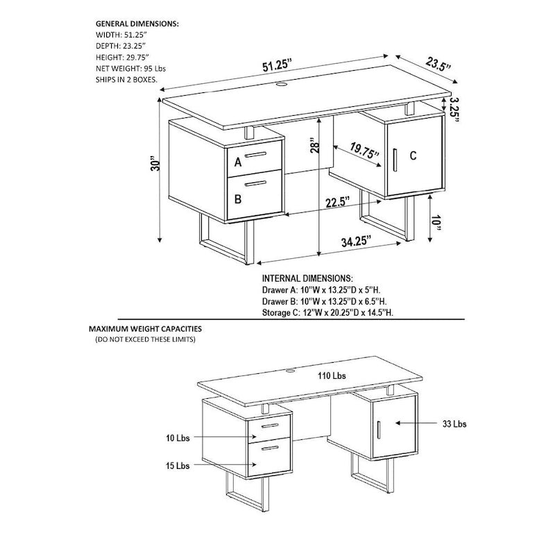 Bureau d'ordinateur gris moderne et élégant de luxe avec rangement