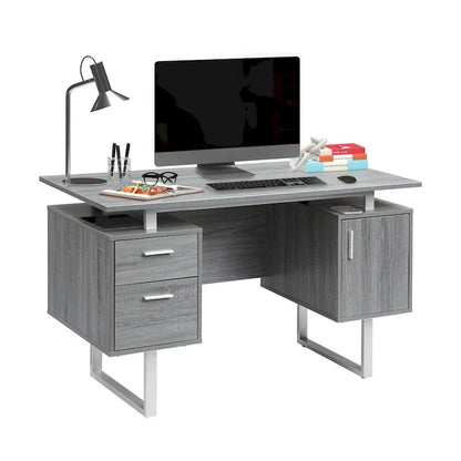 Bureau d'ordinateur gris moderne et élégant de luxe avec rangement