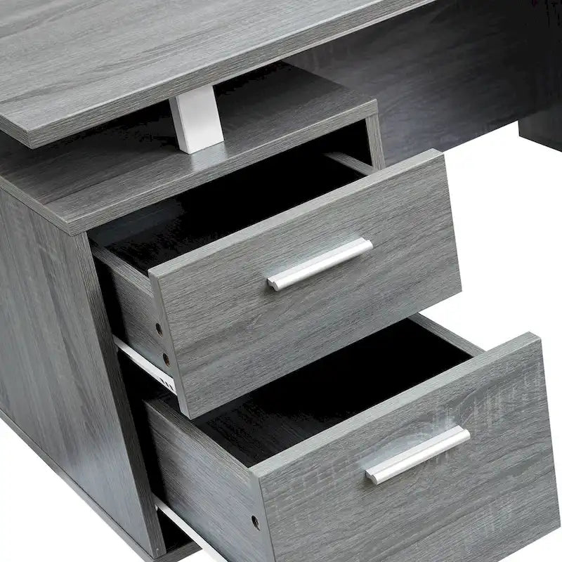 Bureau d'ordinateur gris moderne et élégant de luxe avec rangement