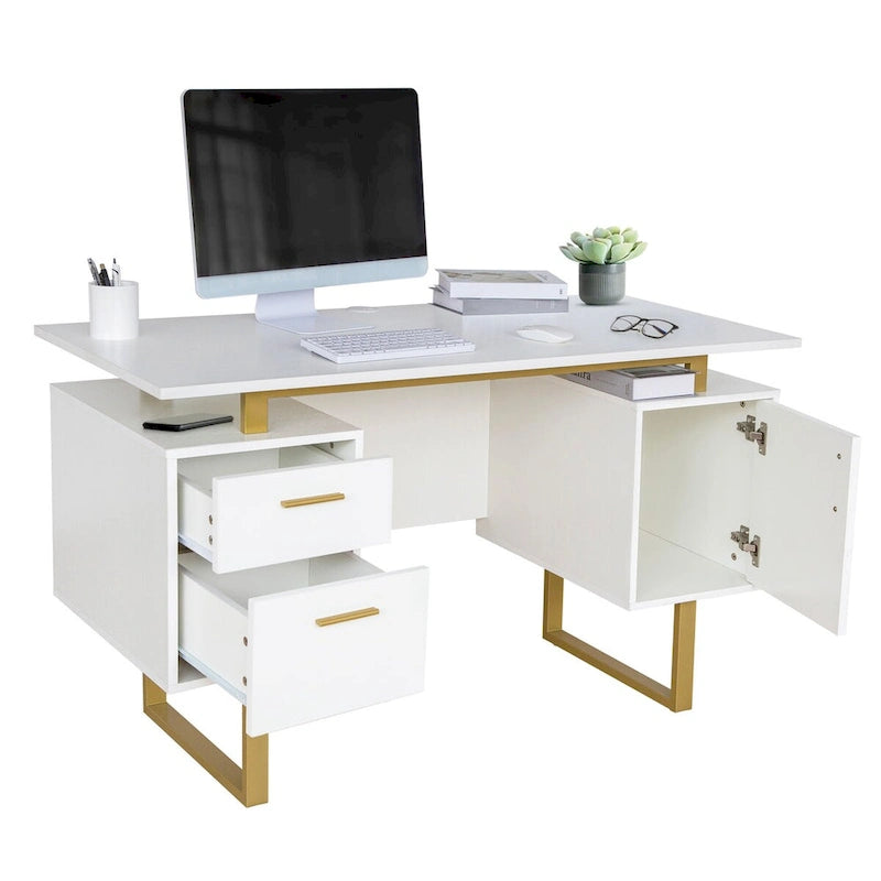 Bureau d'ordinateur gris moderne et élégant de luxe avec rangement
