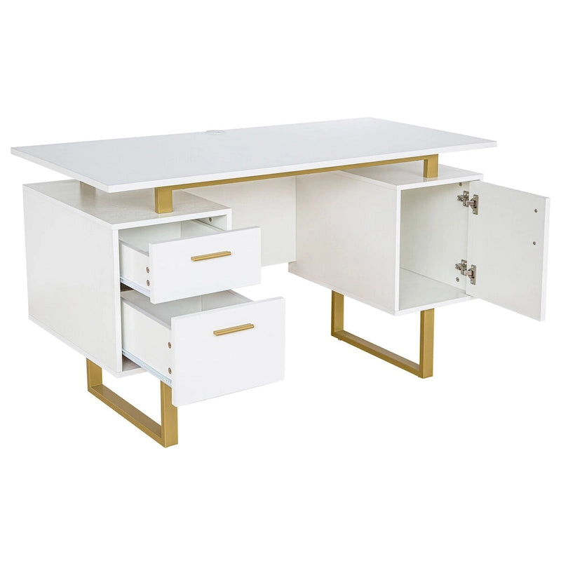 Bureau d'ordinateur gris moderne et élégant de luxe avec rangement