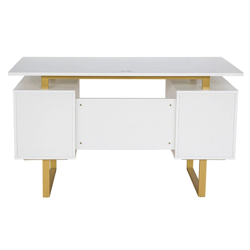 Bureau d'ordinateur gris moderne et élégant de luxe avec rangement