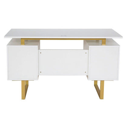 Bureau d'ordinateur gris moderne et élégant de luxe avec rangement