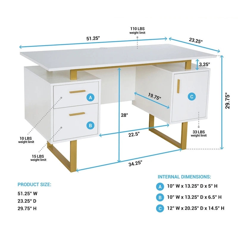 Bureau d'ordinateur gris moderne et élégant de luxe avec rangement