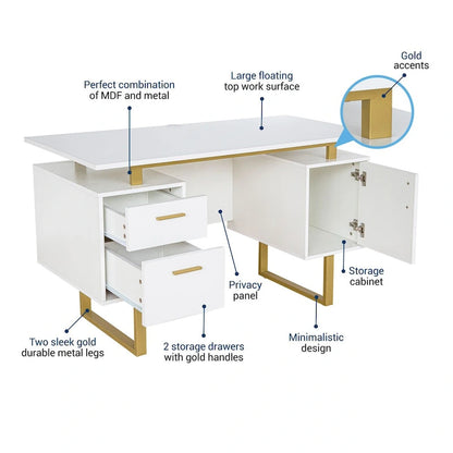 Bureau d'ordinateur gris moderne et élégant de luxe avec rangement