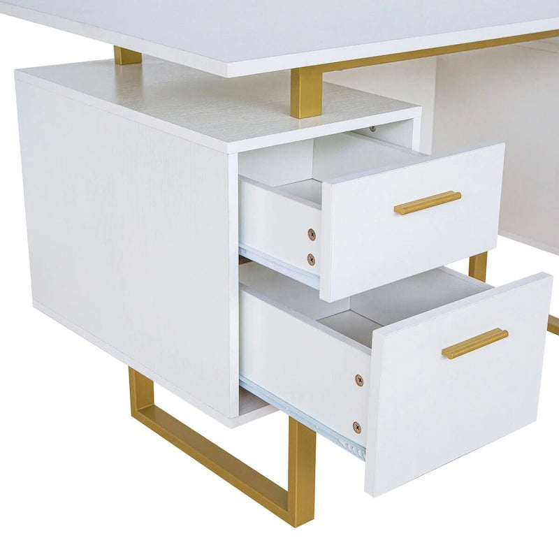 Bureau d'ordinateur gris moderne et élégant de luxe avec rangement