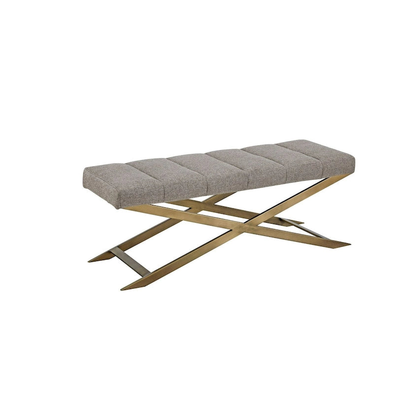 Banc Modrest Xane contemporain en tissu gris et laiton brossé