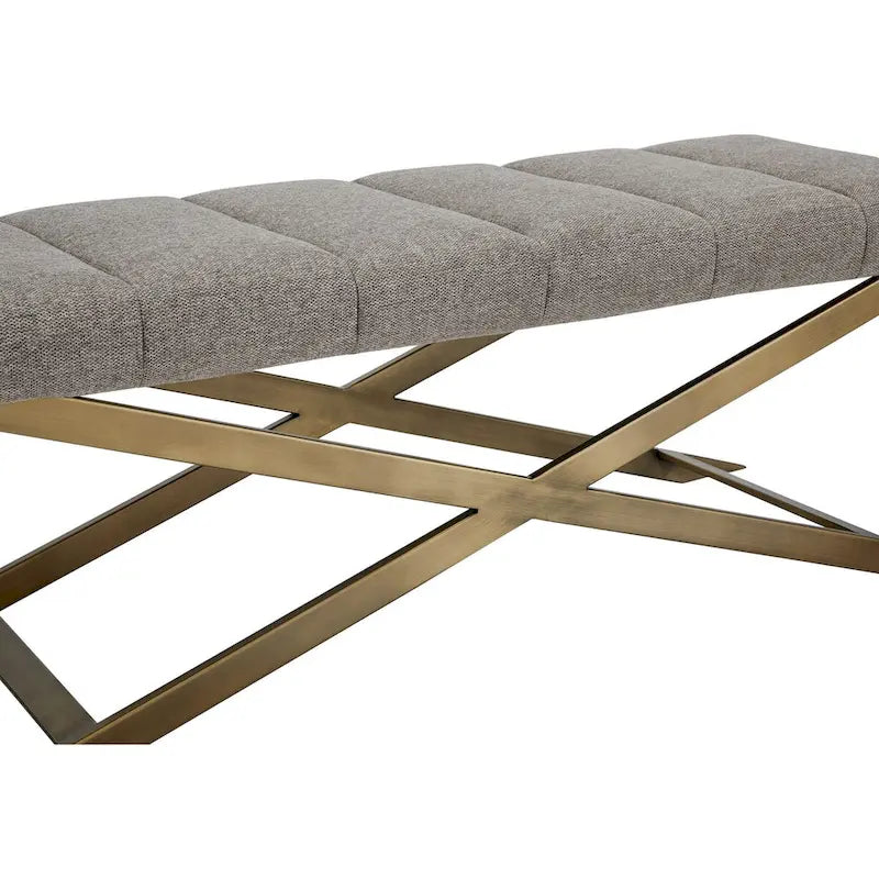 Banc Modrest Xane contemporain en tissu gris et laiton brossé