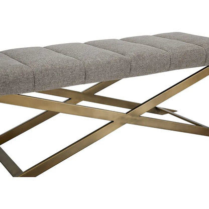 Banc Modrest Xane contemporain en tissu gris et laiton brossé