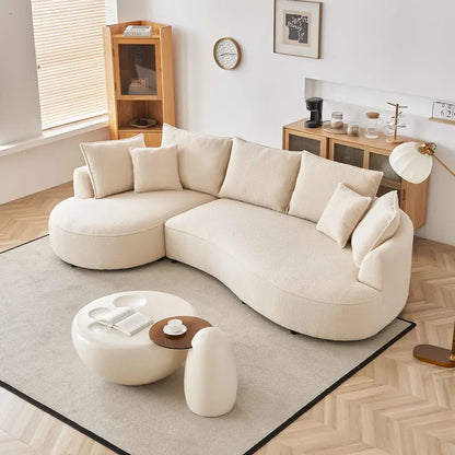 Canapé incurvé en tissu Teddy moderne 122,8 pouces, motif nuage, orientation gauche