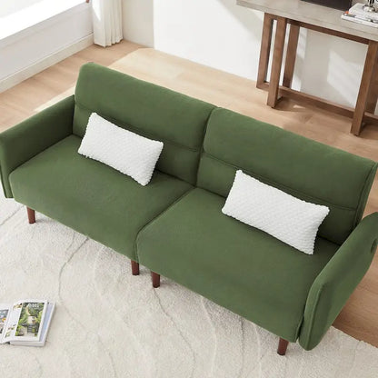 Canapé-lit futon convertible, canapé-lit réglable, canapé-lit confortable en tissu velours côtelé avec pieds en bois et 2 oreillers