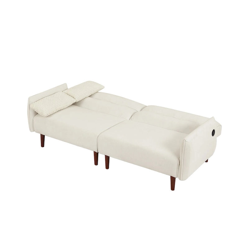 Canapé-lit futon convertible, canapé-lit réglable, canapé-lit confortable en tissu velours côtelé avec pieds en bois et 2 oreillers