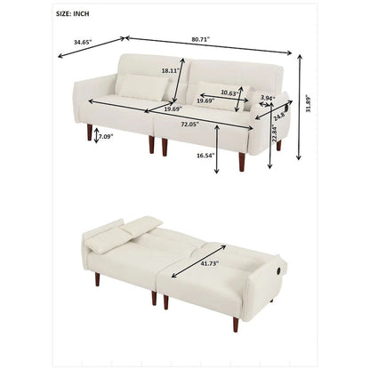 Canapé-lit futon convertible, canapé-lit réglable, canapé-lit confortable en tissu velours côtelé avec pieds en bois et 2 oreillers
