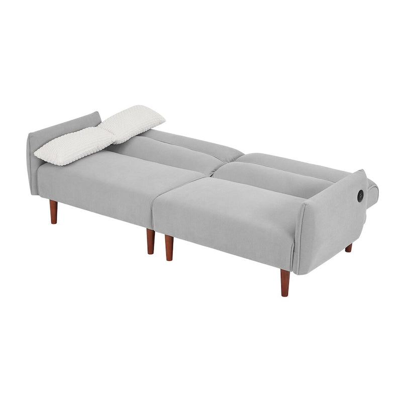 Canapé-lit futon convertible, canapé-lit réglable, canapé-lit confortable en tissu velours côtelé avec pieds en bois et 2 oreillers