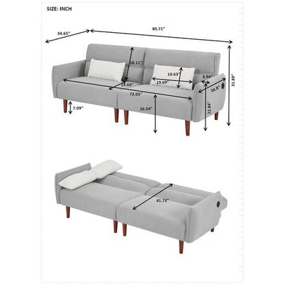 Canapé-lit futon convertible, canapé-lit réglable, canapé-lit confortable en tissu velours côtelé avec pieds en bois et 2 oreillers