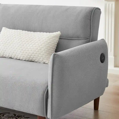Canapé-lit futon convertible, canapé-lit réglable, canapé-lit confortable en tissu velours côtelé avec pieds en bois et 2 oreillers