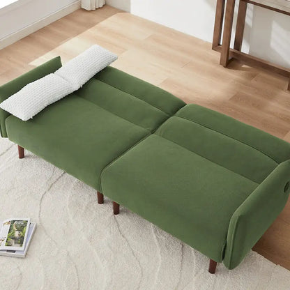 Canapé-lit futon convertible, canapé-lit réglable, canapé-lit confortable en tissu velours côtelé avec pieds en bois et 2 oreillers