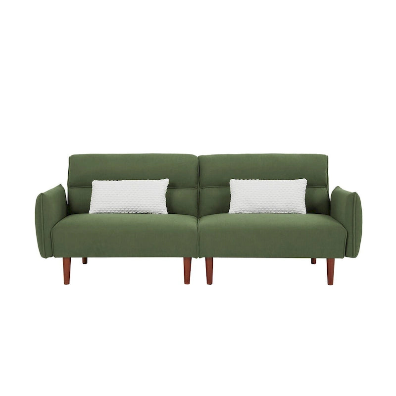 Canapé-lit futon convertible, canapé-lit réglable, canapé-lit confortable en tissu velours côtelé avec pieds en bois et 2 oreillers