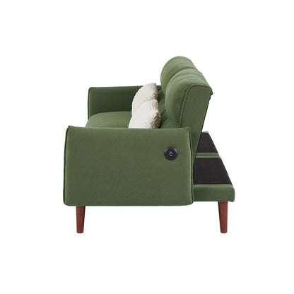 Canapé-lit futon convertible, canapé-lit réglable, canapé-lit confortable en tissu velours côtelé avec pieds en bois et 2 oreillers