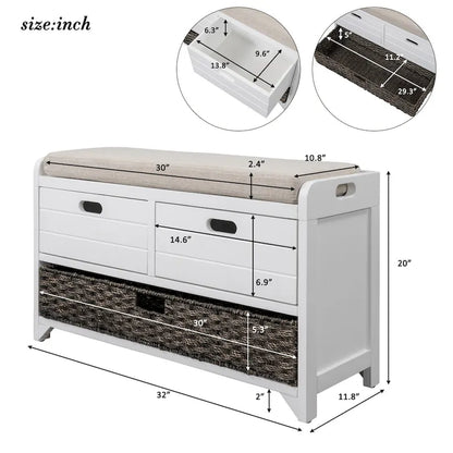 Banc de rangement avec panier amovible et 2 tiroirs