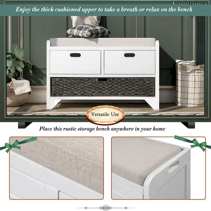Banc de rangement avec panier amovible et 2 tiroirs