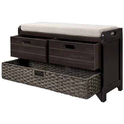 Banc de rangement avec panier amovible et 2 tiroirs