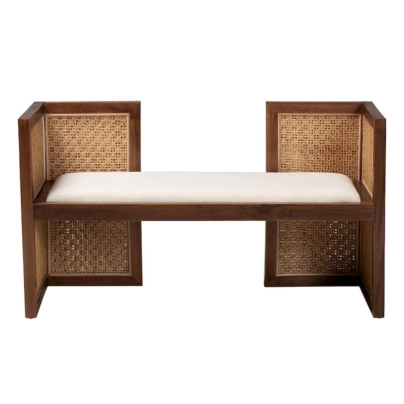 Banc d'appoint Lovina Bohemian en rotin miel clair et bois d'acacia