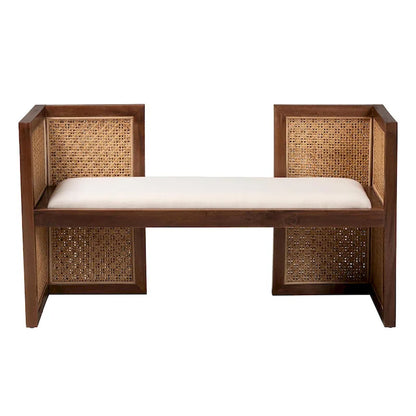 Banc d'appoint Lovina Bohemian en rotin miel clair et bois d'acacia