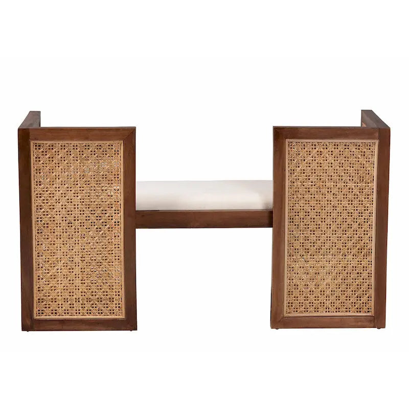 Banc d'appoint Lovina Bohemian en rotin miel clair et bois d'acacia