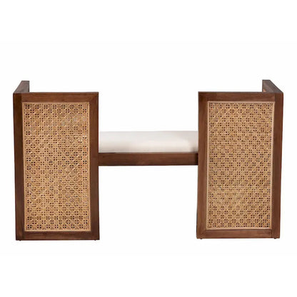 Banc d'appoint Lovina Bohemian en rotin miel clair et bois d'acacia