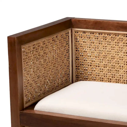 Banc d'appoint Lovina Bohemian en rotin miel clair et bois d'acacia