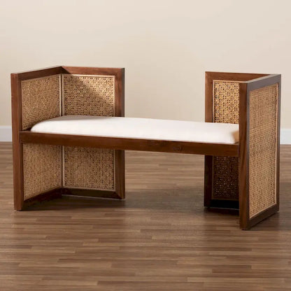 Banc d'appoint Lovina Bohemian en rotin miel clair et bois d'acacia